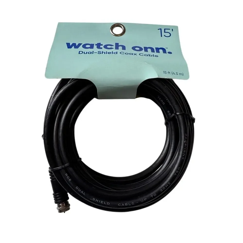 New Onn. Dual-Shield Coax Cable Black 15'